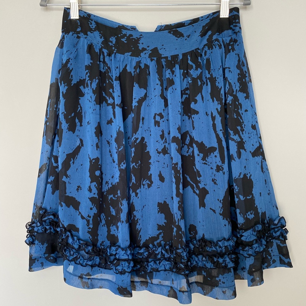 Abstract Splash Print Floral Ruffle Skirt